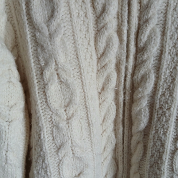 Inis Crafts Sweater Medium Full  Zip Wool Fisherman Knit Ireland Cable knit FLAW - Picture 7 of 11